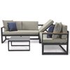 Leisuremod Chelsea Black Sectional With Adjustable Headrest & Coffee Table With Beige Two Tone Cushions CSLBL-80BG-BU